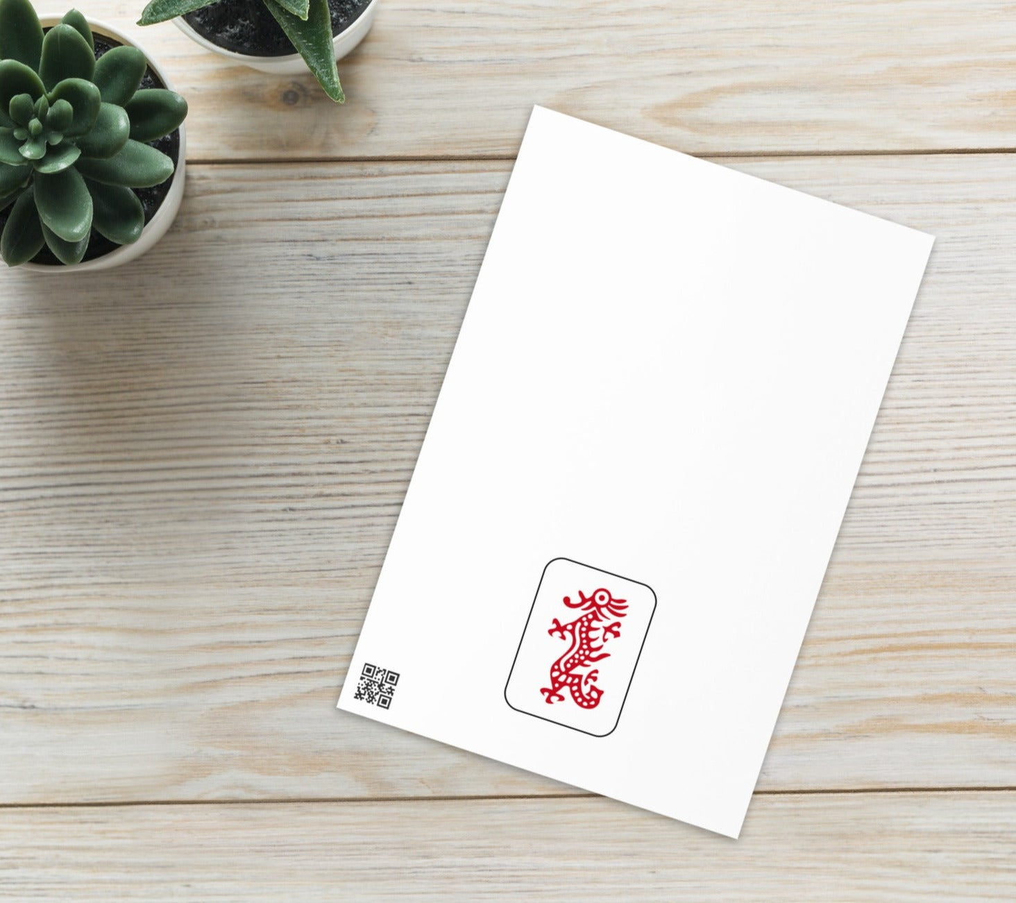 Back side of Mahjong greeting card with red dragon