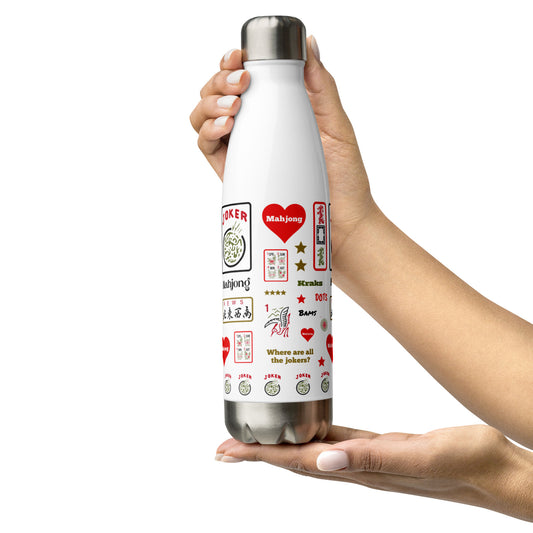 Mahjong themes insulated water bottle being held with two hands